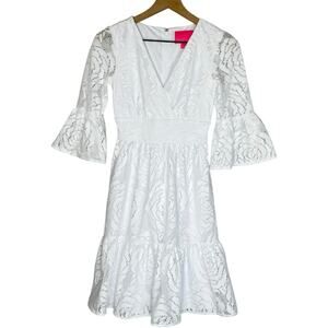 Lilly Pulitzer White Cecelia Dress size 00 Floral Lace V-neck Graduation Summer
